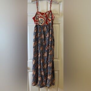 NATURAL LIFE Maxi Sundress Sleeveless Blue / Red Floral Print M